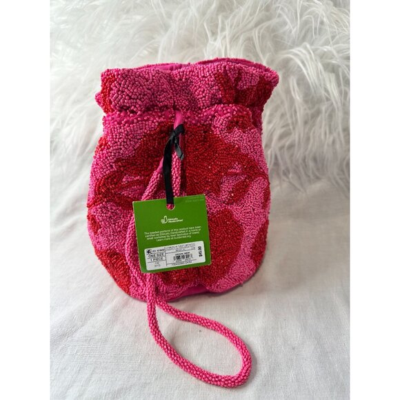 Kate Spade x Target Beaded Classic Rose‎ Pink and Red Drawstring Bucket Bag - Picture 5 of 9